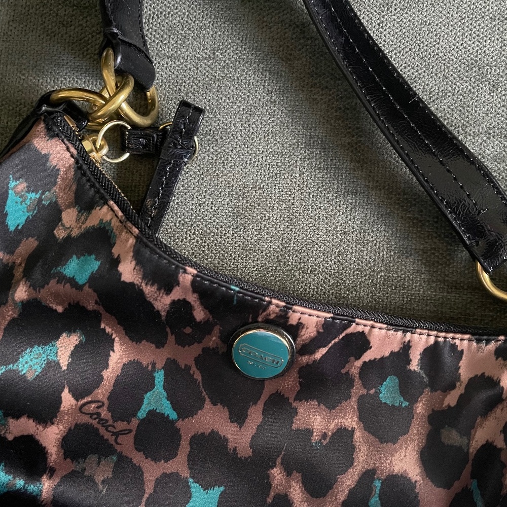 LIKE NEW Coach Ocelot Sateen purse - Teal